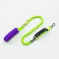 Durable neon green bungee dog leash featuring purple foam handle and seatbelt clip - Green Single Rope