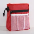 Red portable pet training treat bag with mesh pocket, ideal for outdoor travel and storage. - Red