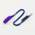 Heavy duty blue elastic dog leash with purple foam handle and seat belt buckle variant - Blue Single Rope