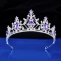 Exquisite silver bridal tiara close-up featuring stunning purple crystal rhinestones. - Silver + Purple Rhinestone