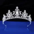 Exquisite silver bridal tiara with sparkling crystal rhinestones, perfect for wedding. - Silver + White Rhinestone