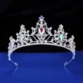 Exquisite silver bridal tiara crown with multicolored crystal rhinestones for wedding party - Silver + AB Rhinestone