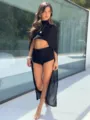Elegant full-length sheer black chiffon cover-up shawl for minimalist summer beachwear - S / Black