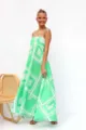 Elegant green and white geometric print maxi dress with slender spaghetti straps - S / Dresses / Green