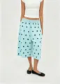 Vintage light blue polka dot wide-leg culottes with drawstring elastic waist for women - S / Mint Polka Dot