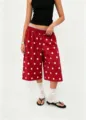 Retro red polka dot wide leg culottes with drawstring waist for casual summer style - S / Red Polka Dot