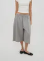 Loose grey wide-leg culottes with elastic drawstring waist and raw hem casual style - Gray