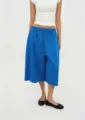 Vintage blue loose drawstring wide-leg cropped pants with elastic waist for women - Blue