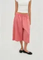 Women's pink wide-leg drawstring cropped casual pants in soft jersey fabric - Watermelon Red