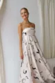 Summer high-waist maxi dress featuring abstract black print and backless strap design - Champagne