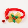 Festive Christmas pet collar featuring a glittery gold bow and red bell for cats and small dogs - Christmas Collar [20-36cm] / C - Yellow with Green Leaves
