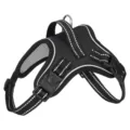 Black saddle-style dog harness with reflective stitching and quick-release buckle - XS / Black
