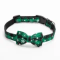 Collier de Noël à carreaux verts pour animaux de compagnie avec flocon et nœud papillon - M / Sans Cloche 1.5x26-37cm / Vert