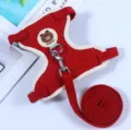Red Dog Harness and Leash Set Cute Bear Badge Puppy Vest Walking Lead for Small Dogs - S / Red with Leather Label