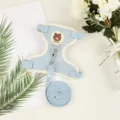 Cute blue pet dog vest harness and leash set with bear patch for small dogs and cats walk. - S / Blue With Label