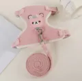Pink mesh dog harness and leash set with cute bear patch, breathable small pet vest walking. - Cloth Label - Pink