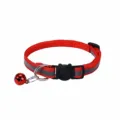 Detail view of reflective red cat collar with cute cat-shaped buckle and small bell - Red