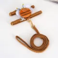 High-quality brown corduroy pet harness and leash set with cute plush bee decoration for cats - Size S (Width 1.0) / Bee Coffee