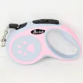 Durable pink and blue retractable dog leash for small and medium sized pet dogs - Paw Print Style / 3 Meters / Pink