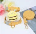 Detailed view of the cute bee plush on a yellow corduroy pet harness set - 1.2m S / Yellow