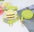 Detail of lime green corduroy pet harness with cute bee plush for small dogs and cats - 1.2m M / Green