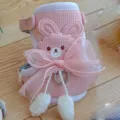 Pink waffle pet harness vest with cute cartoon bear patch and decorative mesh bow - S / Pink