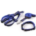 Conjunto de arnés correa y collar para mascotas de mezclilla con costuras naranjas - M (1.5cm) / Conjunto de 3 Piezas Azul