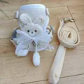 Beige waffle small dog harness and leash set with cute rabbit and lace bow - S / Beige