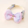 Collar ajustable para mascotas en rosa y violeta degradado con un lazo de purpurina. - Talla S (Ancho 1.0) / Gargantilla de Lazo / Púrpura Degradado