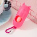Distributeur de sacs à déjections de chien mignon tête de chat rose avec mousqueton portable - Boîtier vide avec boucle en aluminium / Rose