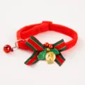 Festive red Christmas cat collar variant with striped ribbon bow and bell decoration - Christmas Collar [20-36cm] / L Double Green