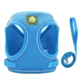 Breathable blue mesh pet harness and matching leash set with reflective safety trim - XS / Sky Blue