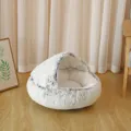 Comfortable grey and white plush shell-shaped semi-enclosed bed for cats and dogs - 40CM / Tie-Dye Dark Gray