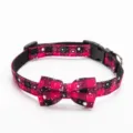 Collier pour animal de compagnie à carreaux rose avec joli nœud et motif flocon. - M / Sans Cloche 1.5x26-37cm / Rose