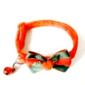 Festive Christmas pet collar made of orange velvet with striped bow and red bell - Christmas Collar [20-36cm] / K Red & Green Pompoms with Green Leaves