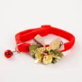 Red Christmas cat collar with festive bow and golden bells variant - Christmas Collar [20-36cm] / A - Beige with Green & Yellow Leaves