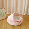 Soft pink plush shell cat bed with warm hooded dome design for small pets and kittens - 40CM / Tie-Dye Pink