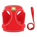 Vibrant red breathable mesh dog harness and leash set with safety reflective strips - XS / Red