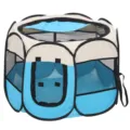 Foldable octagonal pet playpen with breathable mesh windows for cats and dogs - Size L 114*114*58 / Off-White + Blue