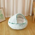 Cozy semi-enclosed plush shell pet bed in teal and white for cats and dogs comfort - 40CM / Tie-dye Green