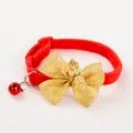 Festive red plush pet collar with a sparkling golden glitter bow and a red bell - Christmas Collar [20-36cm] / D Yellow with Yellow Leaves