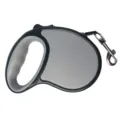 Close-up detail of the matte finish retractable dog leash with a sturdy metal snap hook - 5M Cardboard Pack / 525 Grey