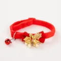 Festive red Christmas cat collar featuring a bow and golden bells on a soft velvet strap - Christmas Collar [20-36cm] / E Red with Yellow Leaves