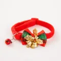 Red plush Christmas pet collar with festive plaid bow and golden bells for cats and small dogs - Christmas Collar [20-36cm] / F Red & Green Plaid with Yellow Leaves