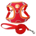 Red suede reflective pet harness set with breathable mesh and matching leash detail - S / Red