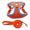 High-quality reflective suede dog harness and leash set in orange and blue detail view - S / Orange