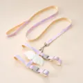 Adjustable purple gradient cat harness and leash set featuring cute white wing decoration - Angel Pink