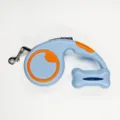 Guinzaglio retrattile blu per cani con dettagli arancioni e dispenser di sacchetti a forma di osso - Stile Scatola di Immagazzinaggio / 3 Metri / Blu
