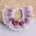 Adorable princess style pink plaid pet bib collar with bow tie and elegant white lace trim - S / Dark Magenta