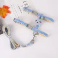 Blue floral cat harness and leash set with a cute rabbit ornament for small pets. - Cartoon Rabbit Blue